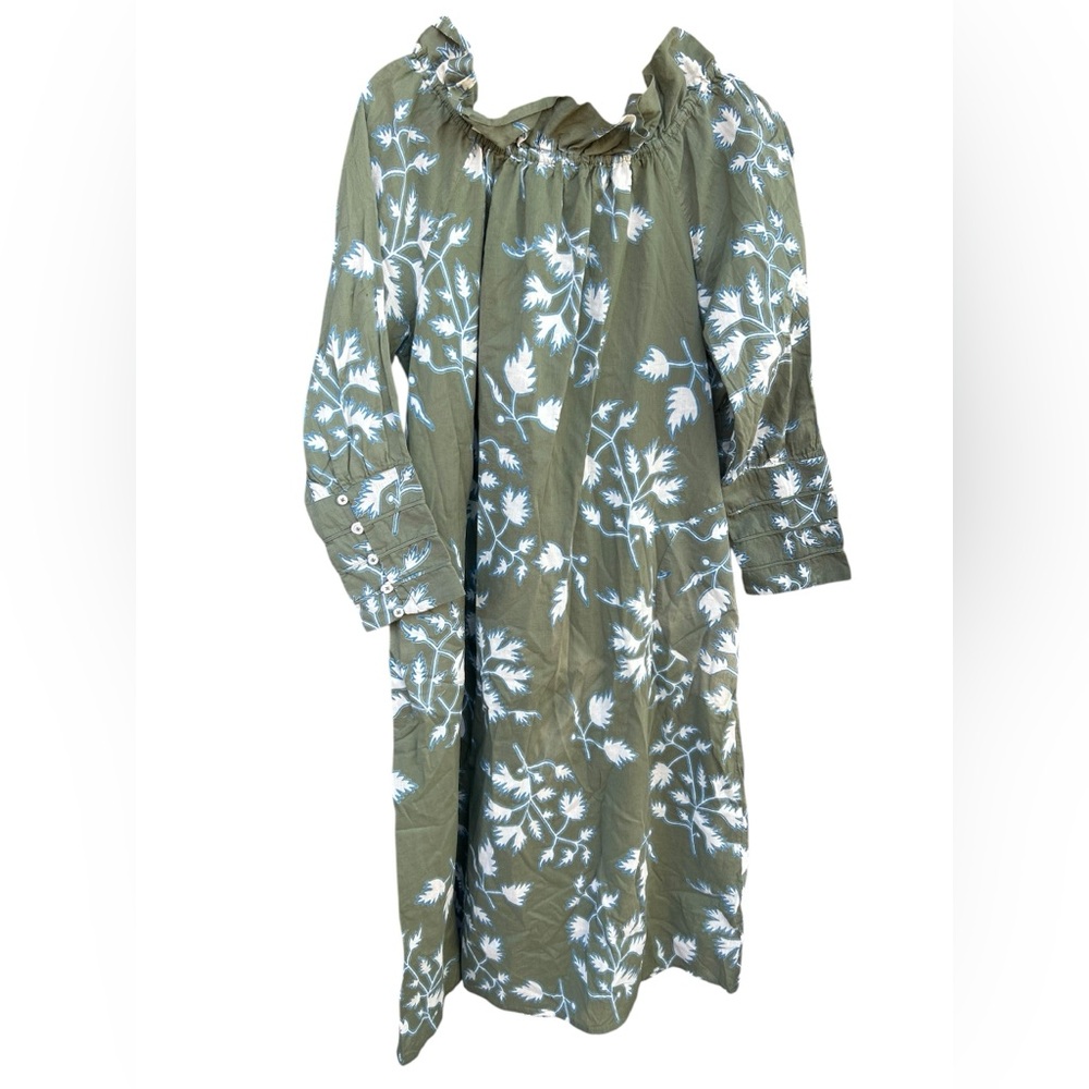Vienna High-Neck Midi‎ Dress Kaftan in Fig Leaf